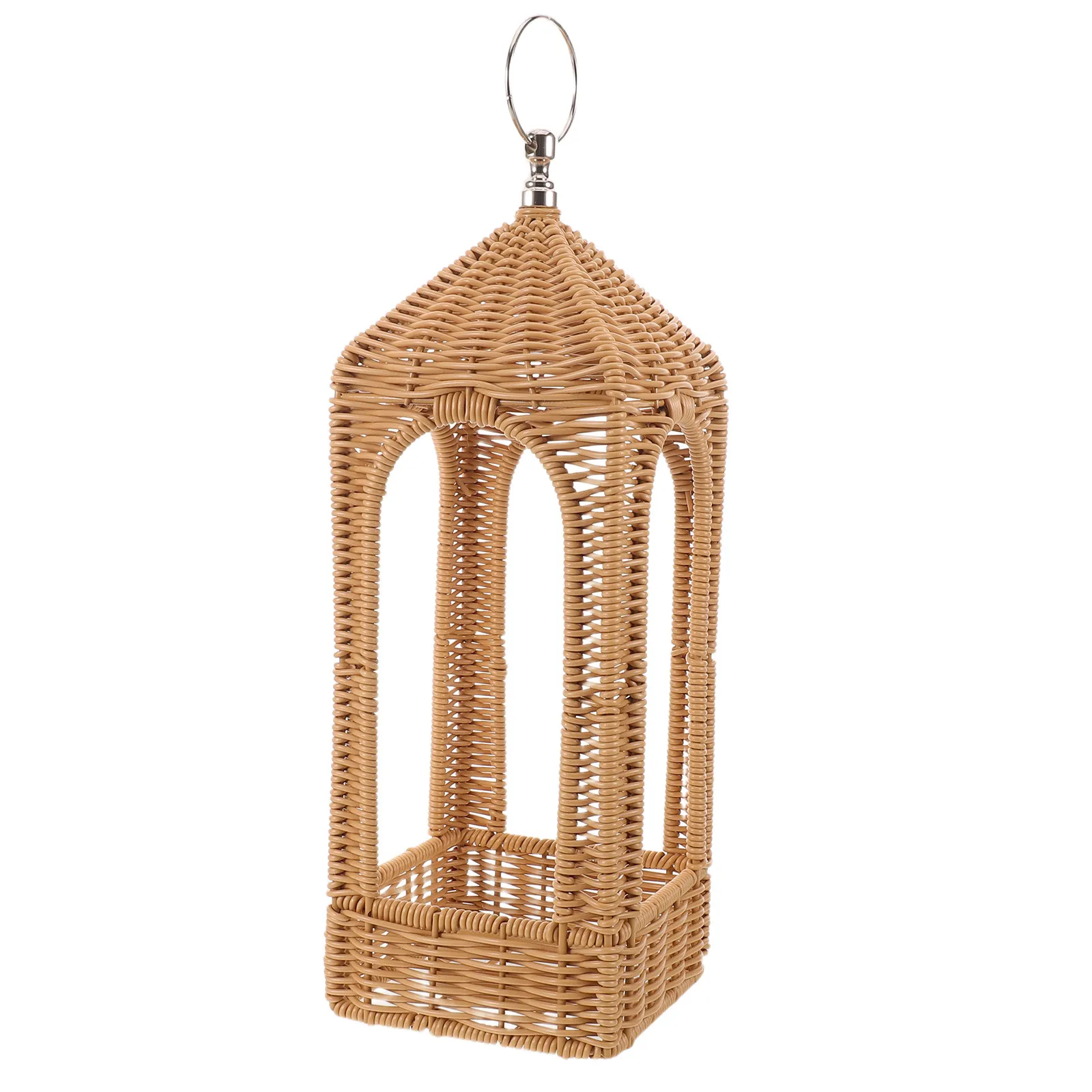 Farmhouse Simulated Rattan Lantern Handwoven Lampshade Hanging Boho Pendant Lamp Shade Pe Wicker Lantern Holder Indoor Outdoor
