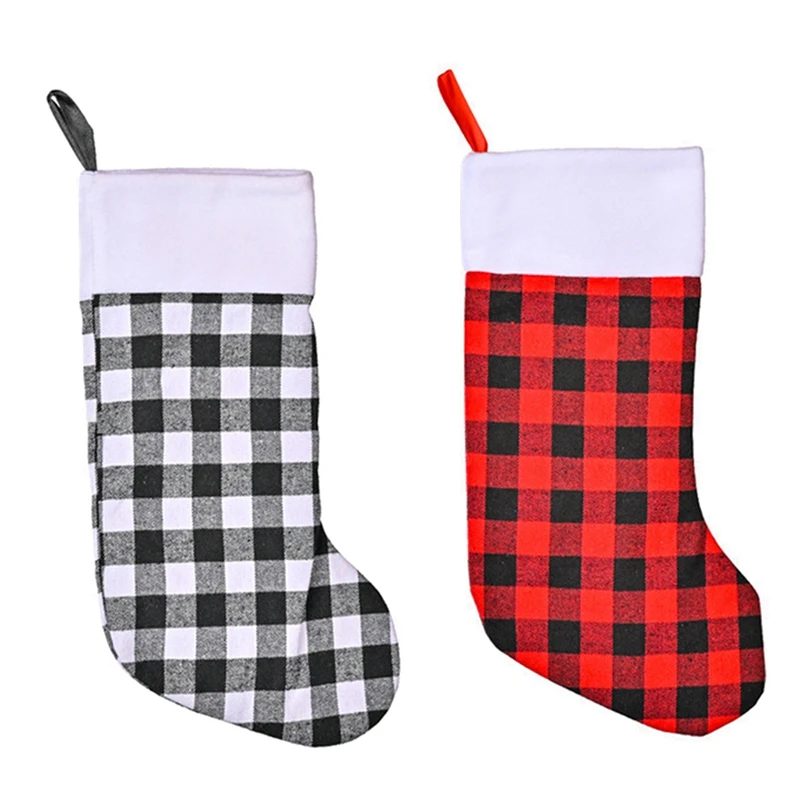 Christmas Stockings-4 Pack Buffalo Plaid Christmas Stocking For Family Xmas Holiday Party Decoration