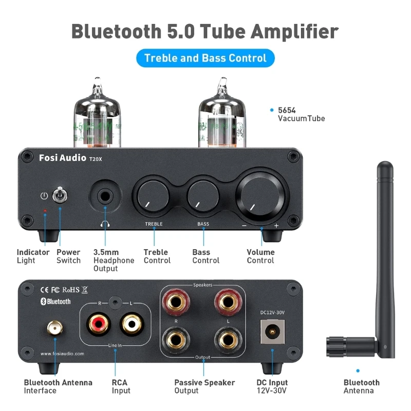 

T20X BT5.0 Mini Vacuum Tube Amplifier Headphone Amp Digital Power Amp TPA3221 For Audio Setup Speakers Home Entertainment