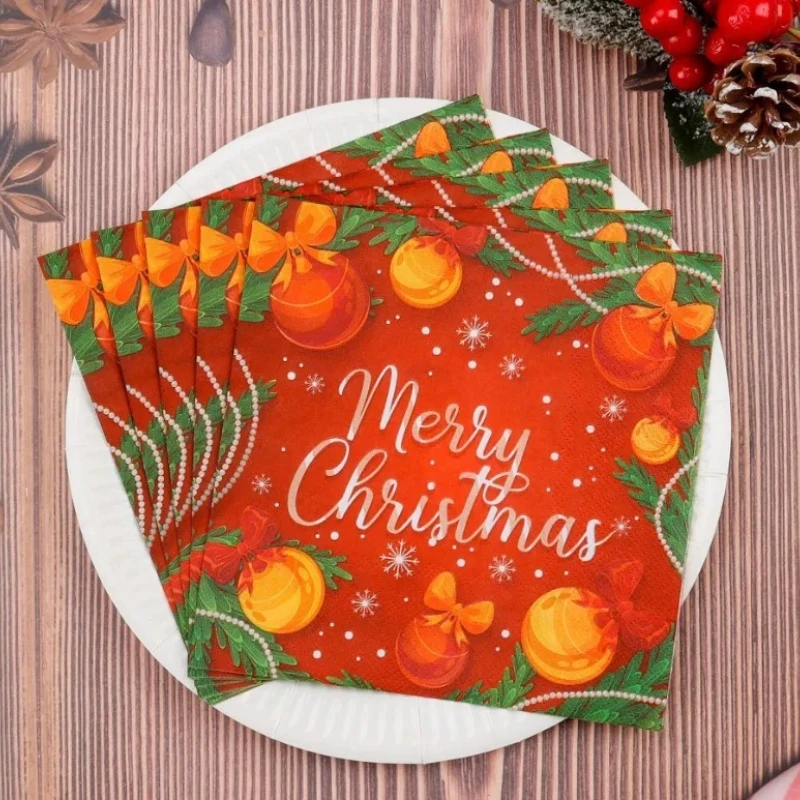 20pcs 33cm 2Layer Christmas Bell Printed Napkins Party Atmosphere Paper Disposable Meal Mat DIY Decoupage Paper