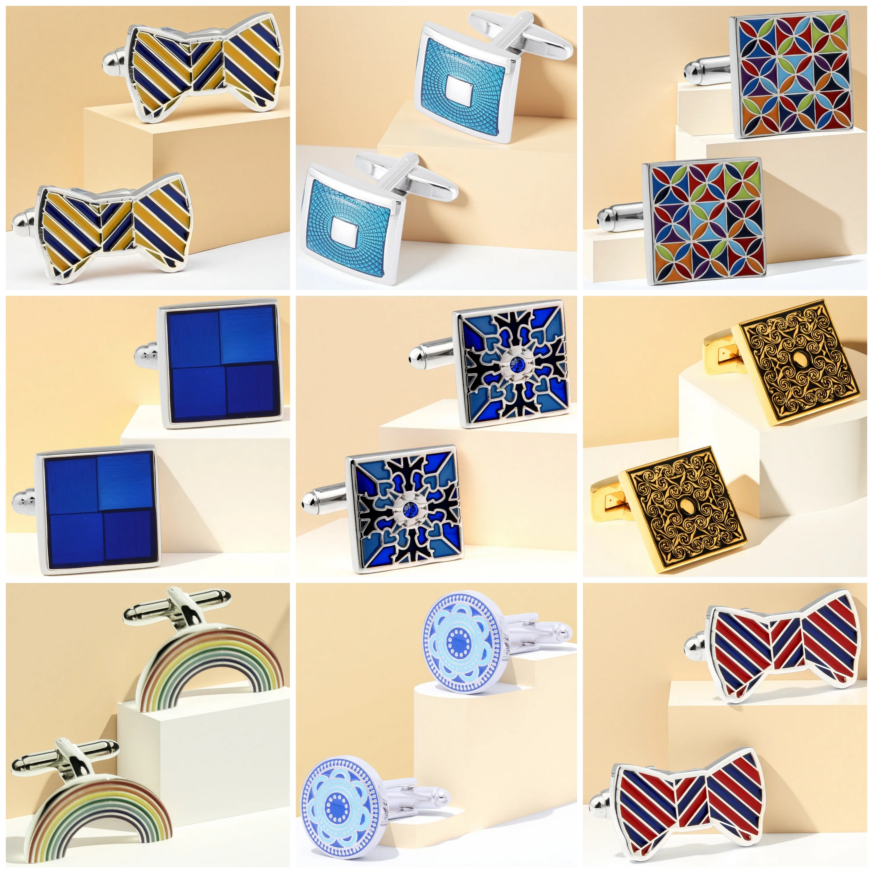 

Annlyy Fashion Flowers Rainbow Butterfly Bow Square Circle Enamel Mens Cufflinks Cuff Links