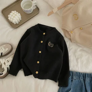 Camisola de lã com algodão crochê, Cardigan quente, roupas infantis, engrossar roupas, preto, outono, inverno, presente de Natal, Windbreak, 2024 8 principais vendas cardigan natal menino - №8