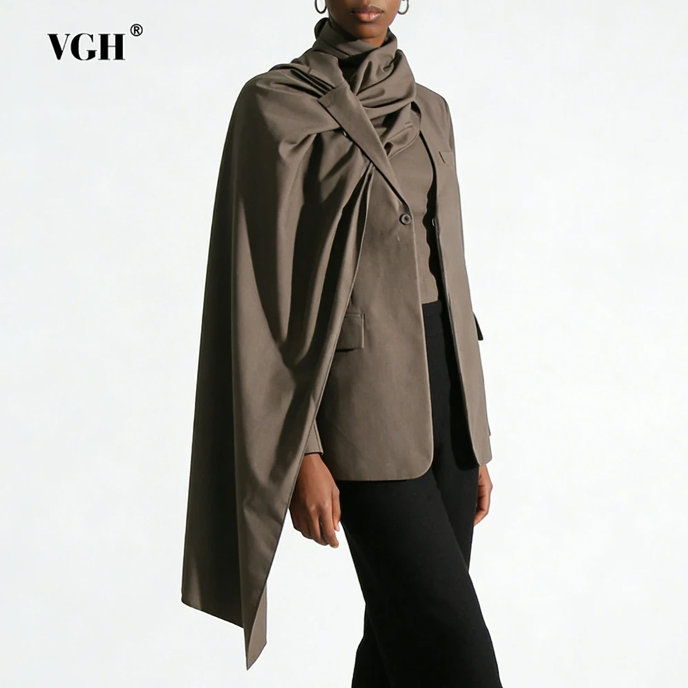 

VGH однотонный дизайн Sense Шарф Блейзеры для женщин с v-образным вырезом и длинными рукавами на пуговицах осенняя темпераментная ажурная куртка женская новая