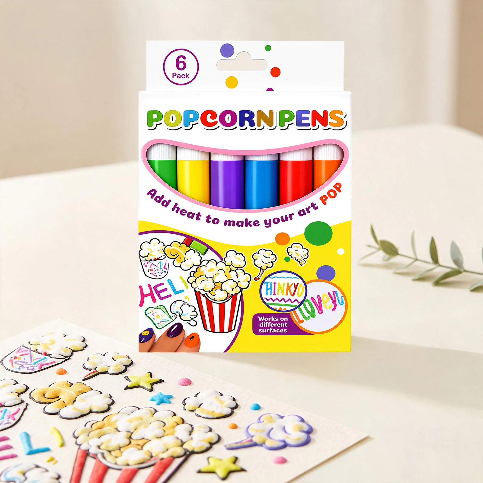 3D Popcorn Pen, Heat Activated Bubble Painting Marker, Non Smudge Smooth Ink, Multi Surface DIY Art Pen, Kids Handmade Craft Supplies