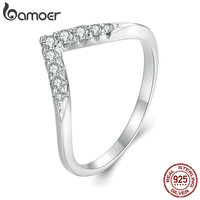 Bamoer V-shape Moissanite Ring Delicate Lab Diamond Ring 925 Sterling Silver for Women Engagement Wedding Jewelry