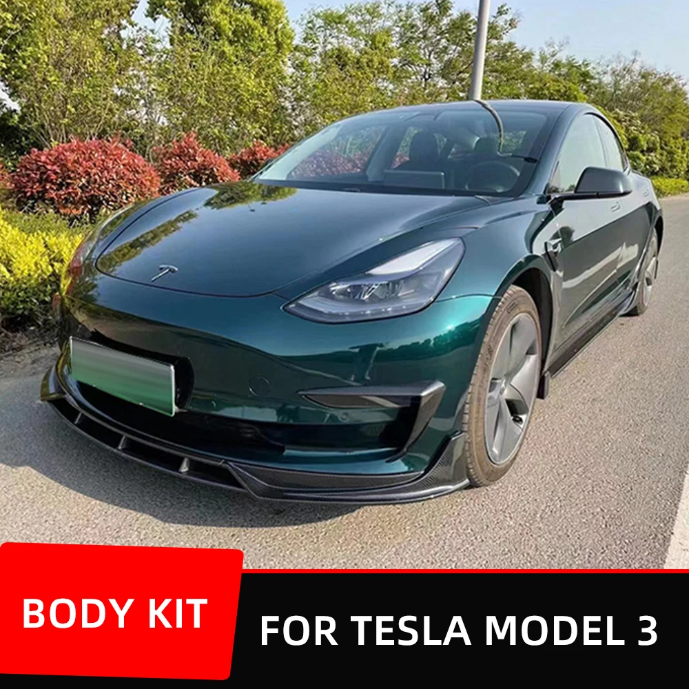 Комплект быстрой конструкции для тела Tesla Model 3 2019 2020 2021 2022, передний задний бампер, боковая юбка, диффузор, спойлер, крылья, черный карбоновый