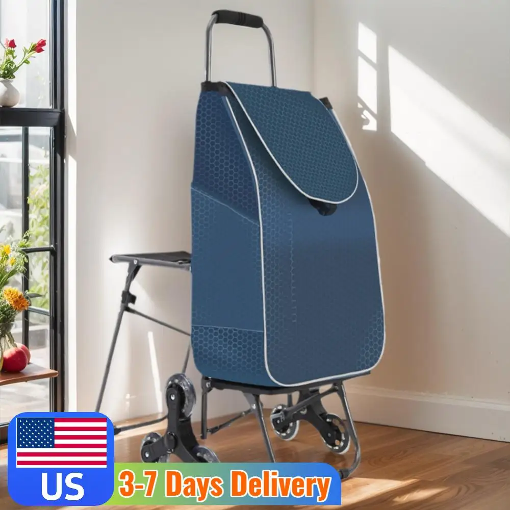 

Портативная тележка для покупок с водонепроницаемой сумкой и сиденьем, складная тележка для продуктов, складная сумка-тележка для перевозки грузов по этажам