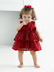 Elegant Red Lace Flower Girl Dress for Birthday Party  Weddings Beautiful Princess Gown for Baby Girls