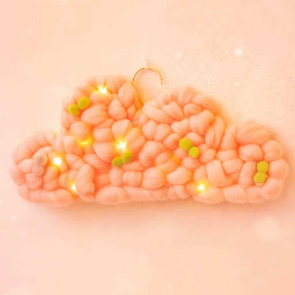 #￥Handmade Vertical Peach Cloud LED Wall Decor Cozy Hanging Kids' Room Nursery Bohemian Home Diwali Weddings Birthdays