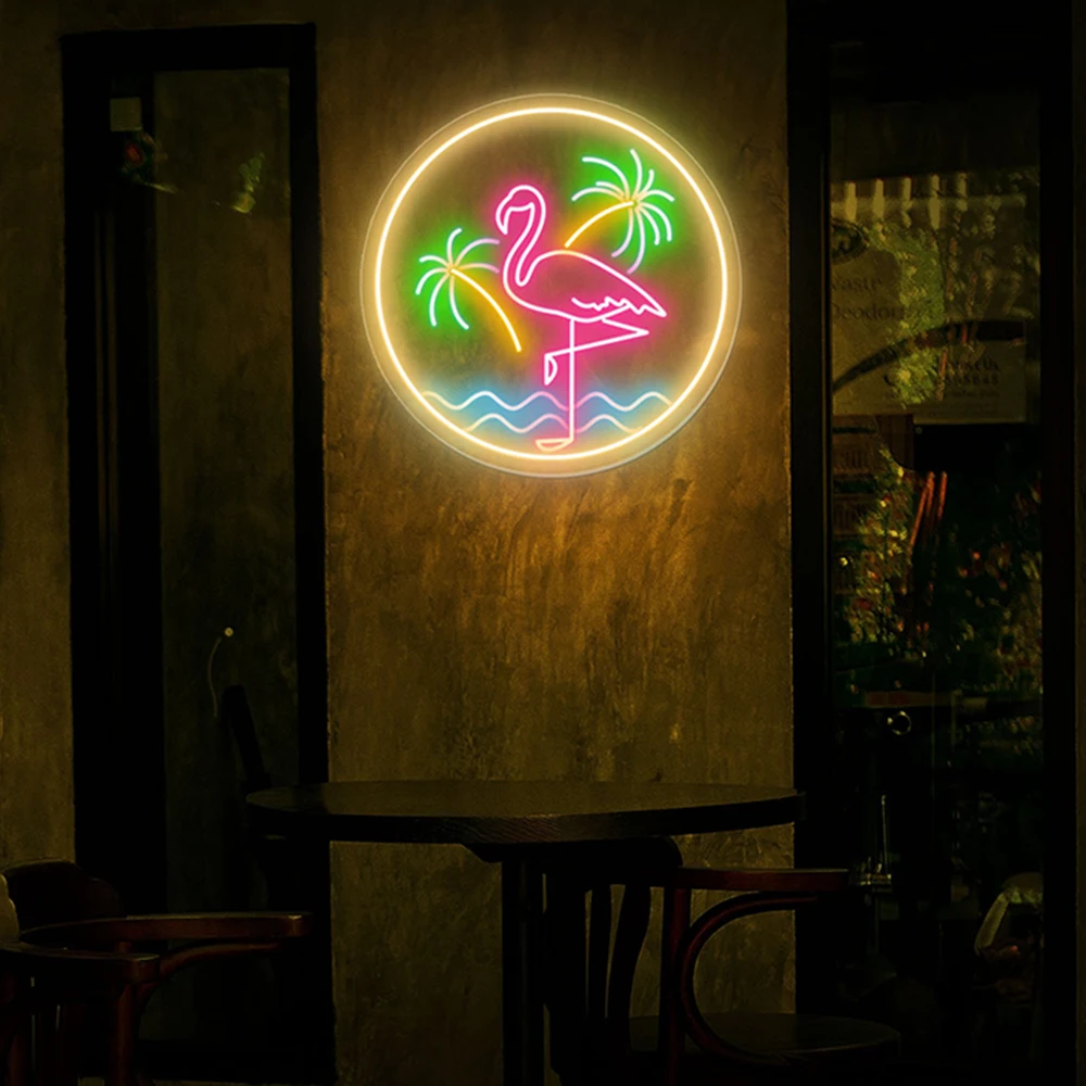 

Neon Palm Tree Sign Flamingo Neon Sign Sunset Living Room Bar Cafe Decor Tropical Flamingo Led Light Vapor Wave Retro Neon Sign