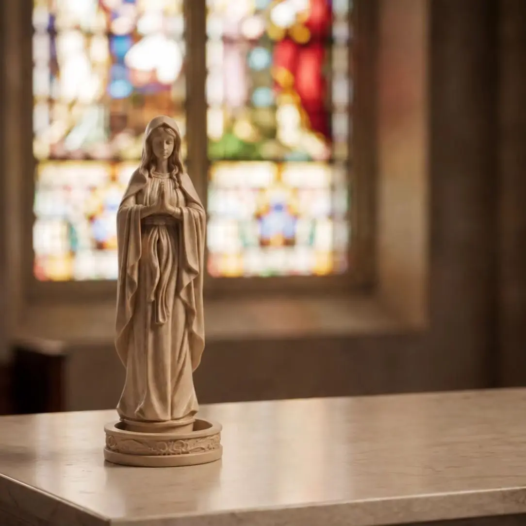 Praying Virgin Mary Imitation Sandstone Storage Statue, Religious Home Decor Ornament for Entryway Living Room, Religious Gift