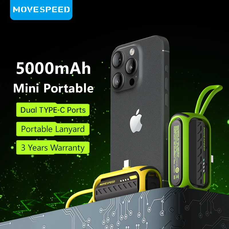 MOVESPEED Mini 5000mAh Power Bank PD20W Type-C Portable External Battery Fast Charge Shockproof for iPhone15 Travel Outdoor