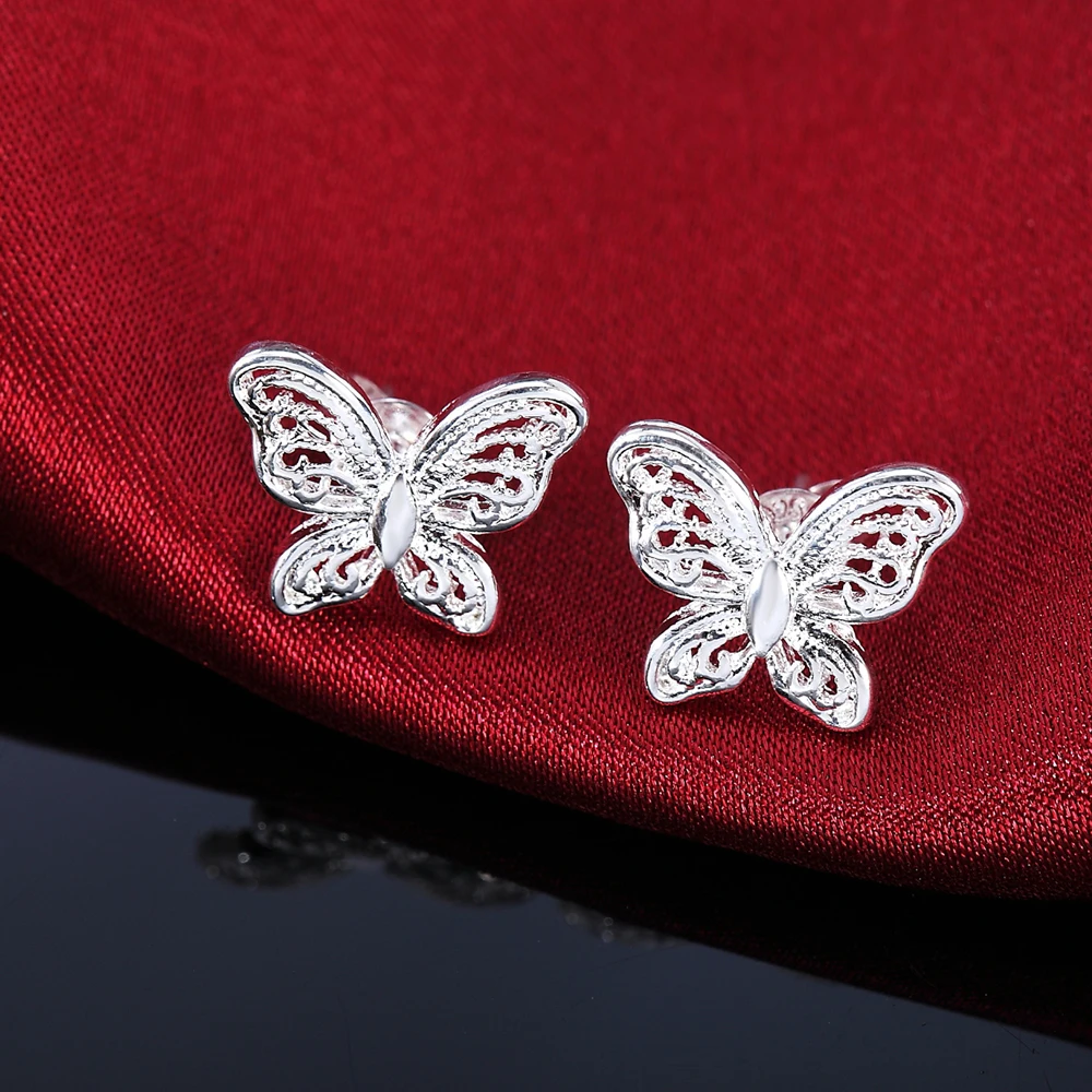 

Hot High quality 925 Sterling Silver Pretty butterfly studs Earrings for Women fashion wedding party Jewelry Christmas Gifts