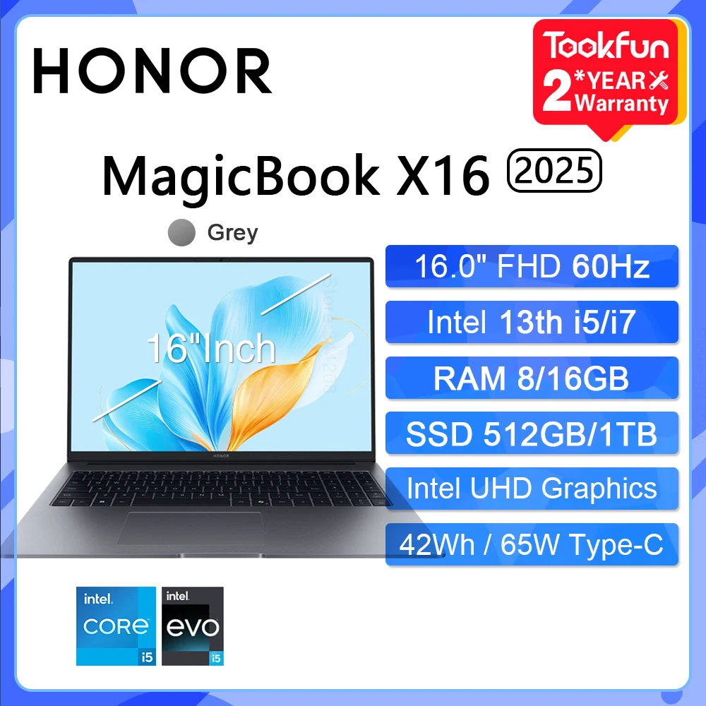 HONOR MagicBook X16 2025 Laptop Intel Core i5-13420H i7-13620H RAM 16GB SSD 512GB 1TB 16