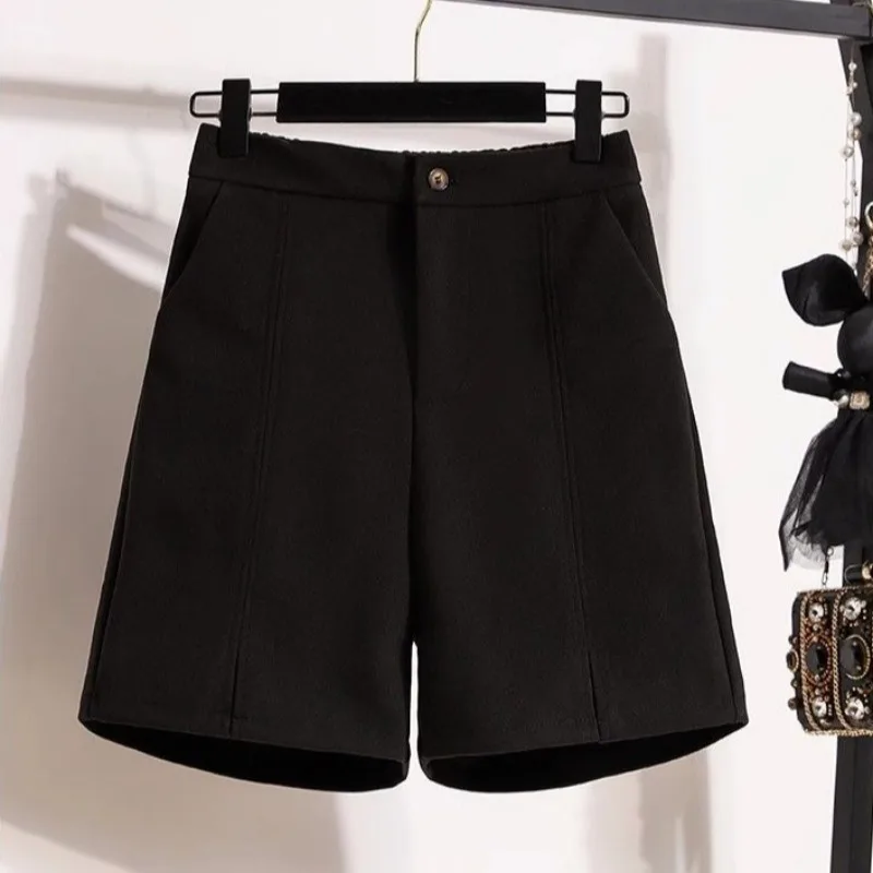 Pantaloncini di lana Donna Accogliente Autunno Inverno Dritto Vintage Comodo Tasche Ins Coreano Elegante Moda Alta Elastico in Vita Casual