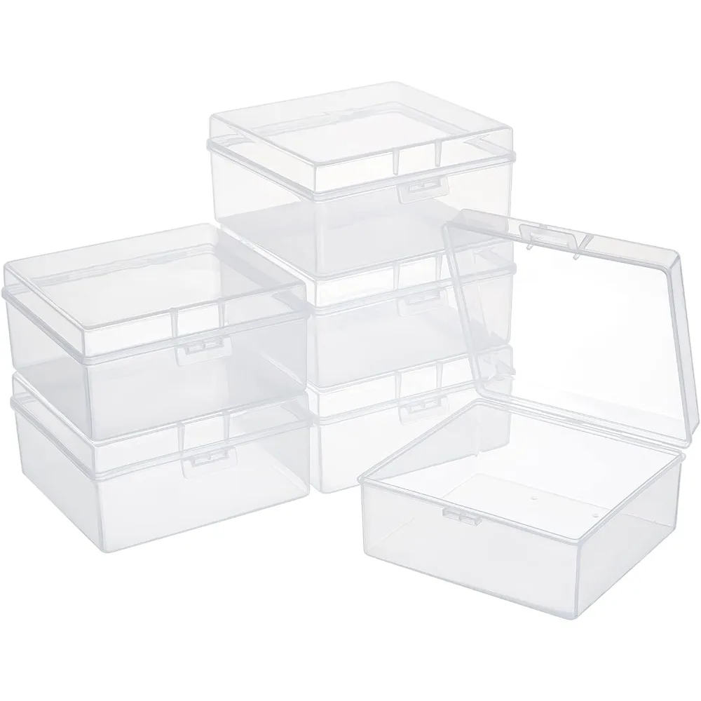 

6 pcs 4x3.8x2 Clear Plastic Box Containers with Buckle Lids for Beads Coins Safety Pins and Other Craft Jewelry Watch Finding