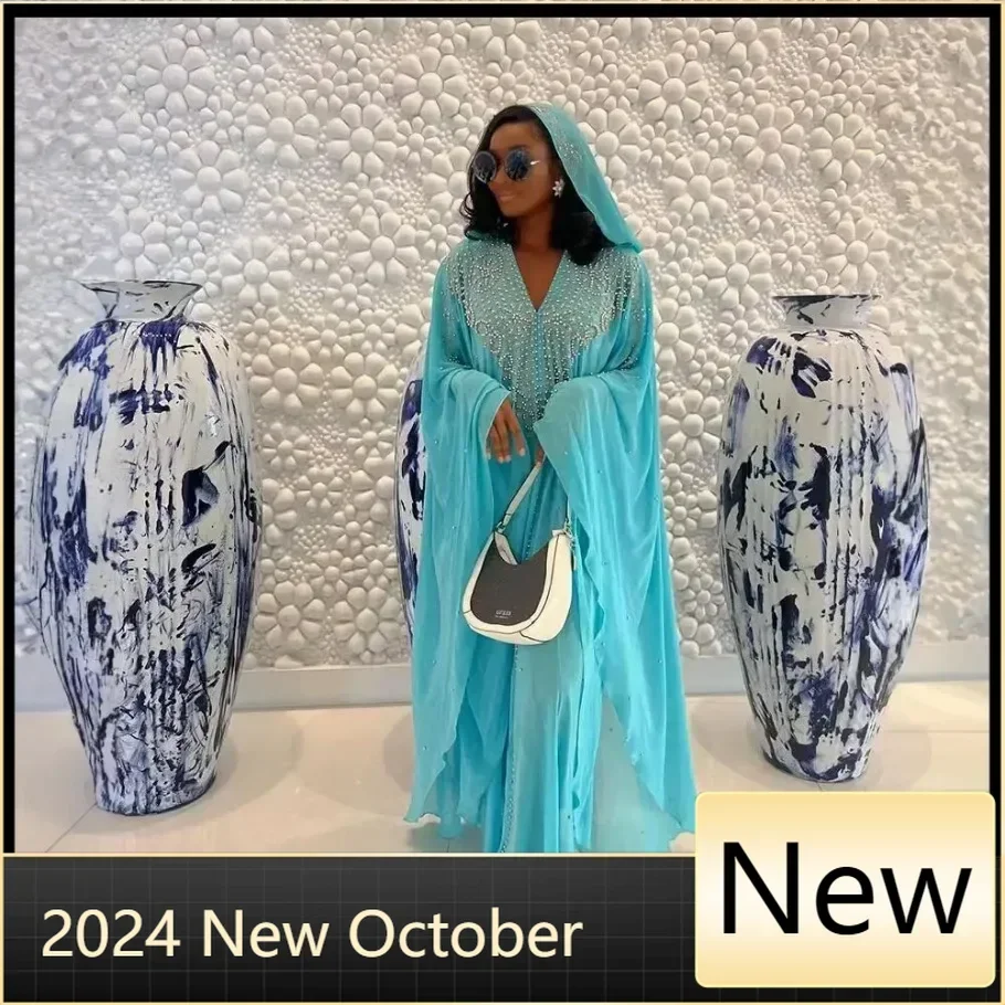 

Customized New Arriva african women dresses Rhinestone pearl plus size elegant dress Two-piece chiffon set african dress