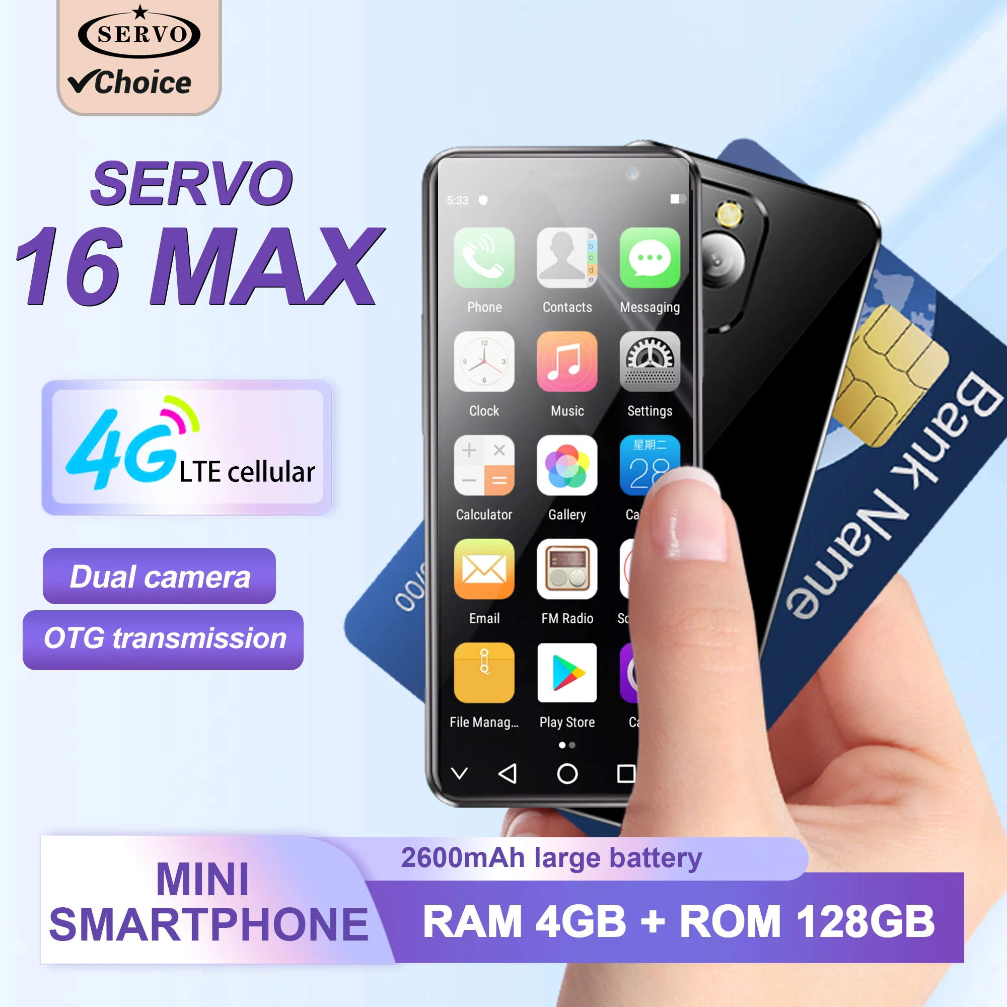SERVO 16MAX Mini Android Smartphone 4G LTE Cellular 4GB+128GB 4