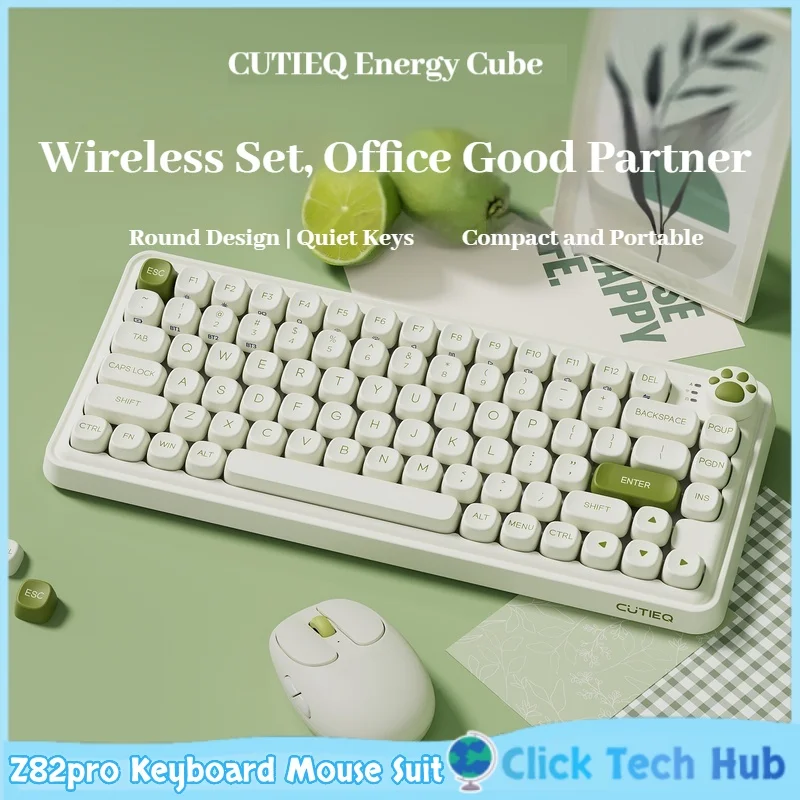 

Комплект клавиатура и мышь Cutieq Z82pro: трехрежимная механическая клавиатура с мягкими клавишами, беспроводная Bluetooth, для офиса, ноутбука, портативная, женская модель