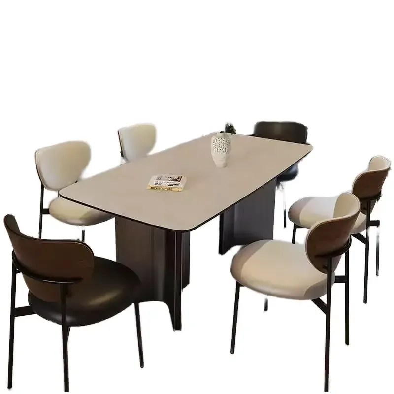 Modern Industrial Style Large Rectangular Calcined Stone Conference Table Luxury Office Meeting Room Dining Furniture