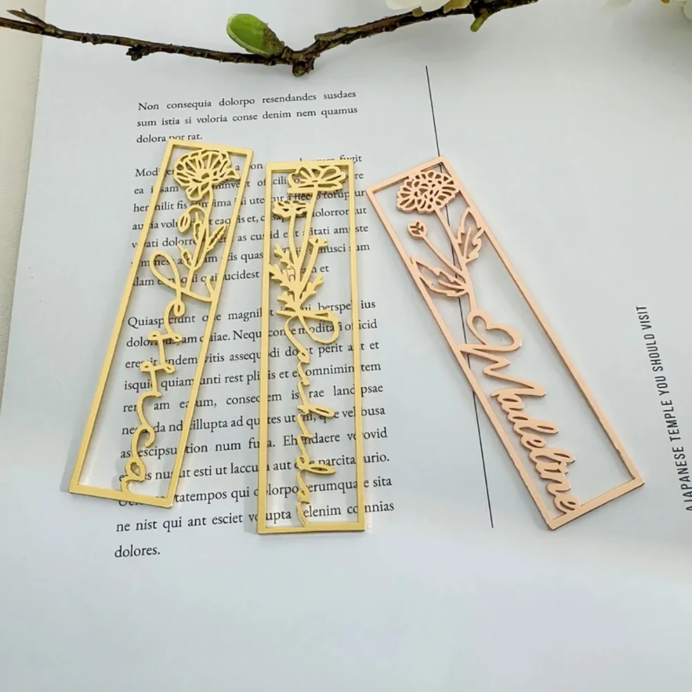 Customized Name Bookmarks Personalized Birthday Flowers Stainless Steel Bookmarks Student Jewelry Birthday Gifts For Children