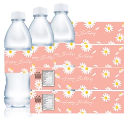 Small Daisy Flower Picnic Water Bottle Wrappers White Daisies Flowers Water Bottle Labels Kids Birthday Party Decor Supplies