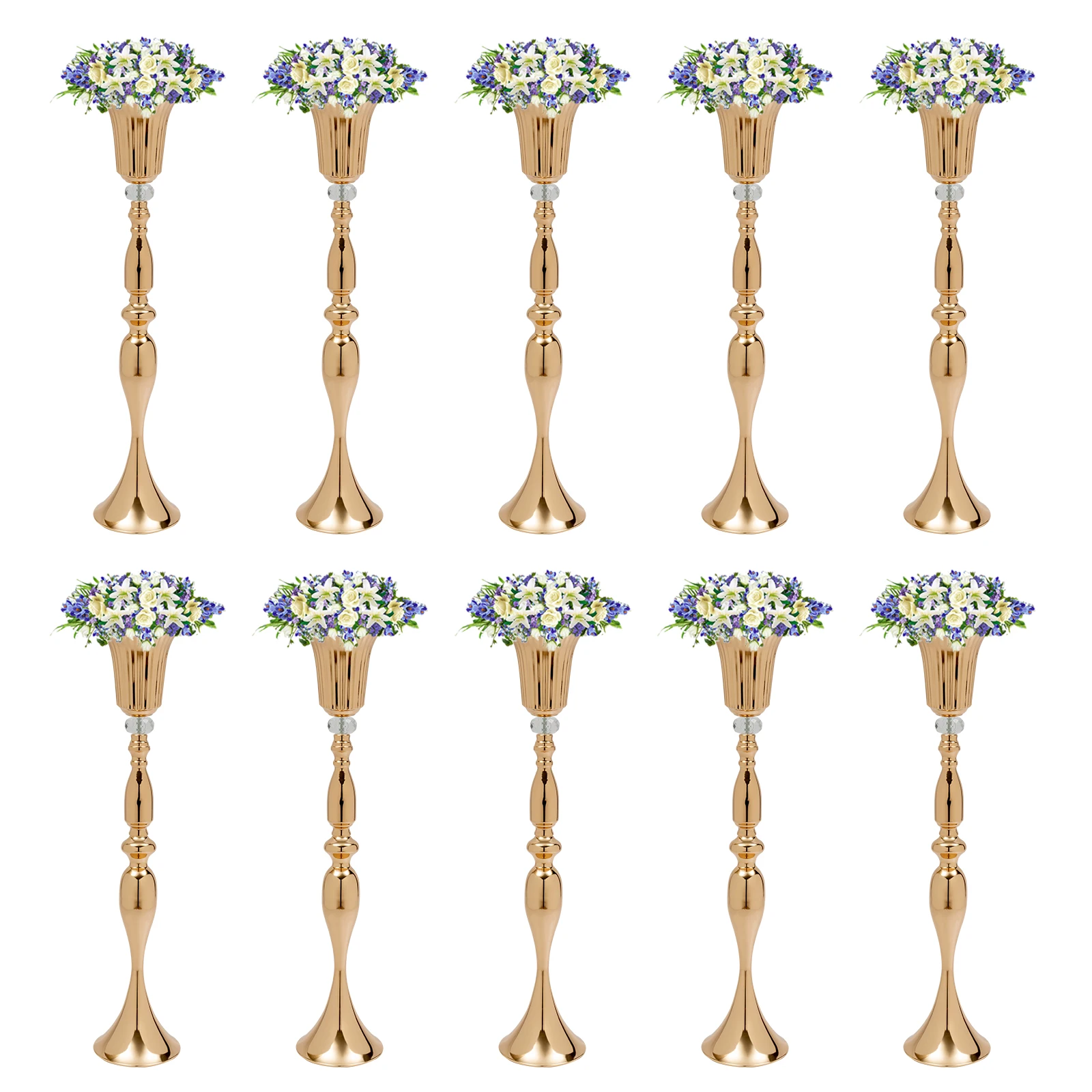 10 Pcs 29.1in Tall Flower Vases Set Gold Wedding Centerpieces Flower Stand for Dining Room Table Party Birthday Home Decoration