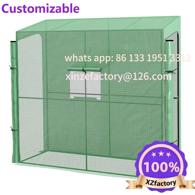 Customizable Film Greenhouse 2 Doors Windproof Tomato House with Side Window Anti-UV Garden PE Green
