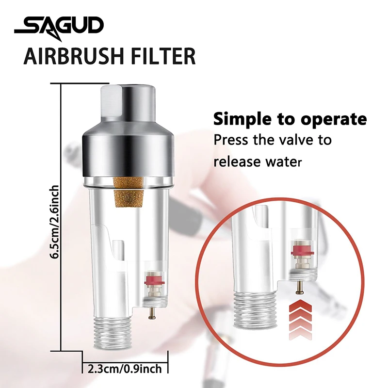 SAGUD Airbrush Accessories In-Line Mini Air Filter and Water Trap Connects Directly Onto Airbrushes and Hoses with 1/8