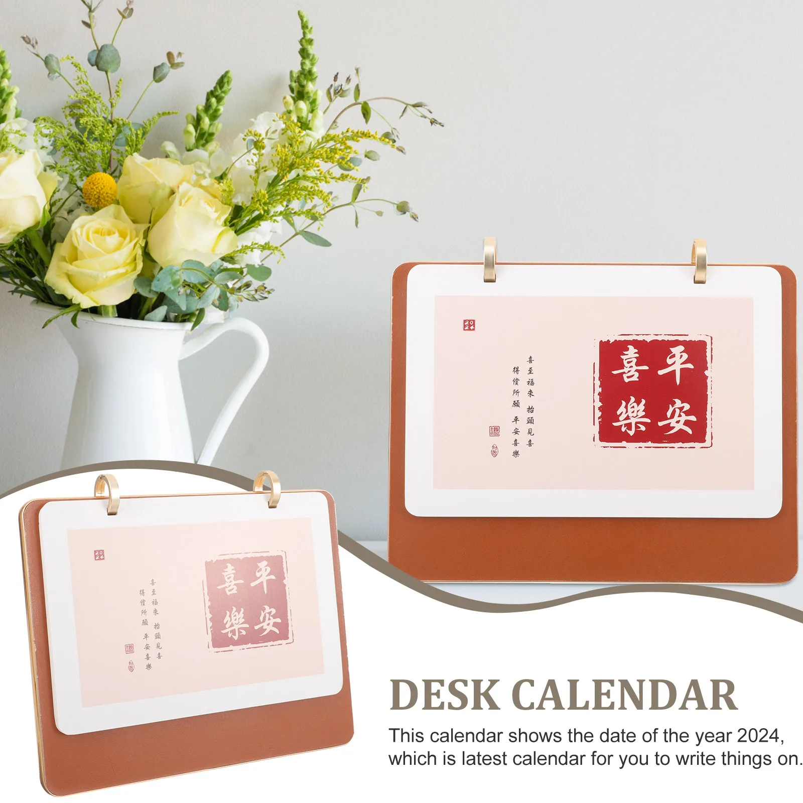 

Solid Wood Desk Calendar 2024 Dragon Year Monthly Flip Pages Thick Paper Base Small Space Decor Table Top Planner