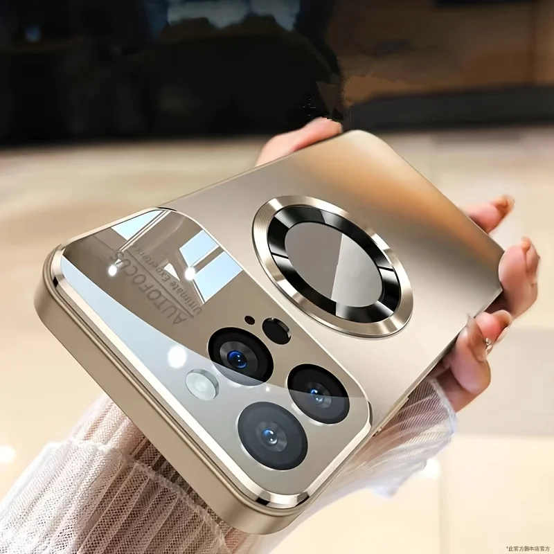 حافظة هاتف شحن لاسلكية مغناطيسية من التيتانيوم غير اللامع |   متوافق مع iPhone 16، 15، 14، 13، 12، 11 Pro Max مع حماية العدسة