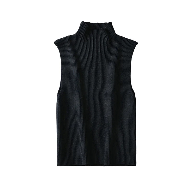 Willshela Women Fashion Solid Cropped Knitted Pullover Vest Vintage High Neck Sleeveless Female Chic Lady Tank Tops