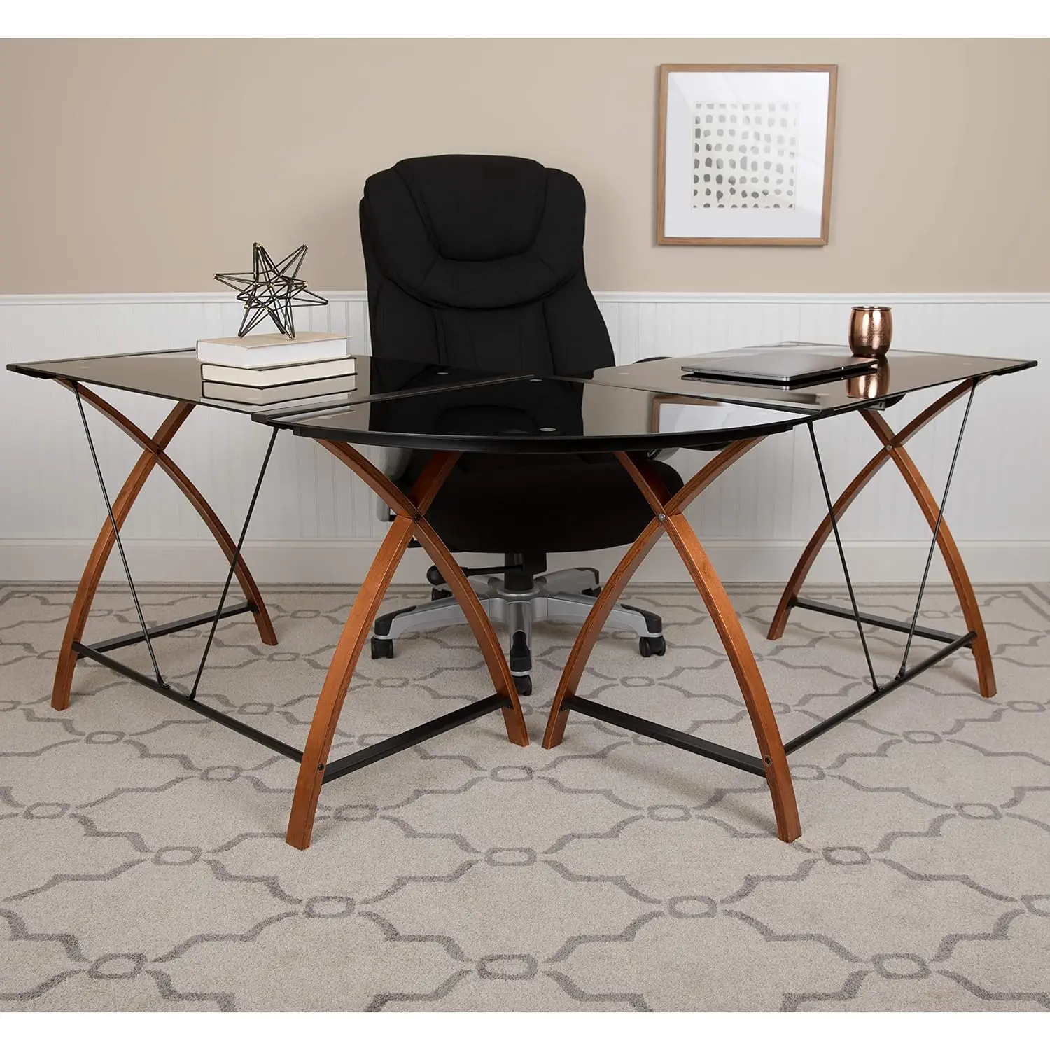 L-Shaped Home Office Desk With Keyboard Tray, Black, Customized