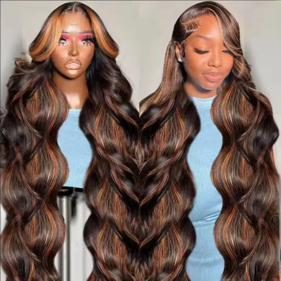 

FB 30 Highlight Colored body wave Wigs 40 42 Inches 13x4 13x6 Full Frontal HD Transparent Lace Human Hair Wigs 200 Desnity