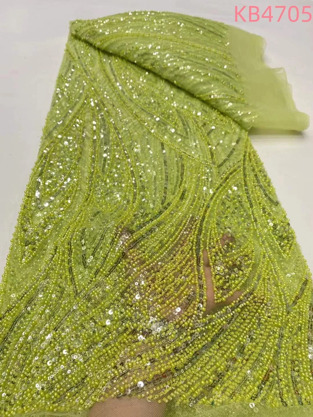 

5 Yards African Groom Beads Lace Fabric 2025 High Quality Oliver Green Beads Tulle Lace Pink Embroidered Lace Sequins For Sewing