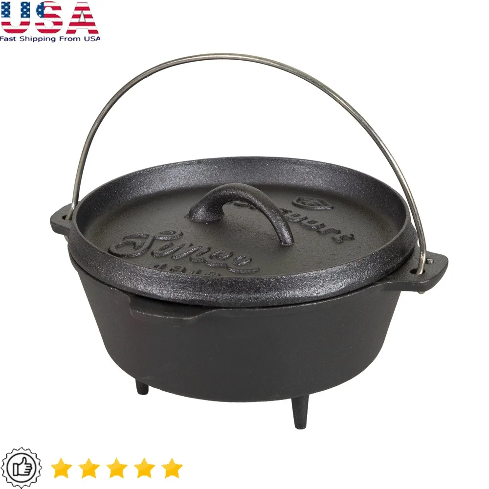 

2 QT Pre-Seasoned Cast Iron Dutch Oven with Legs Outdoor Cooking Essential Heavy Lid Excellent Heat Retention Easy Clean Durable