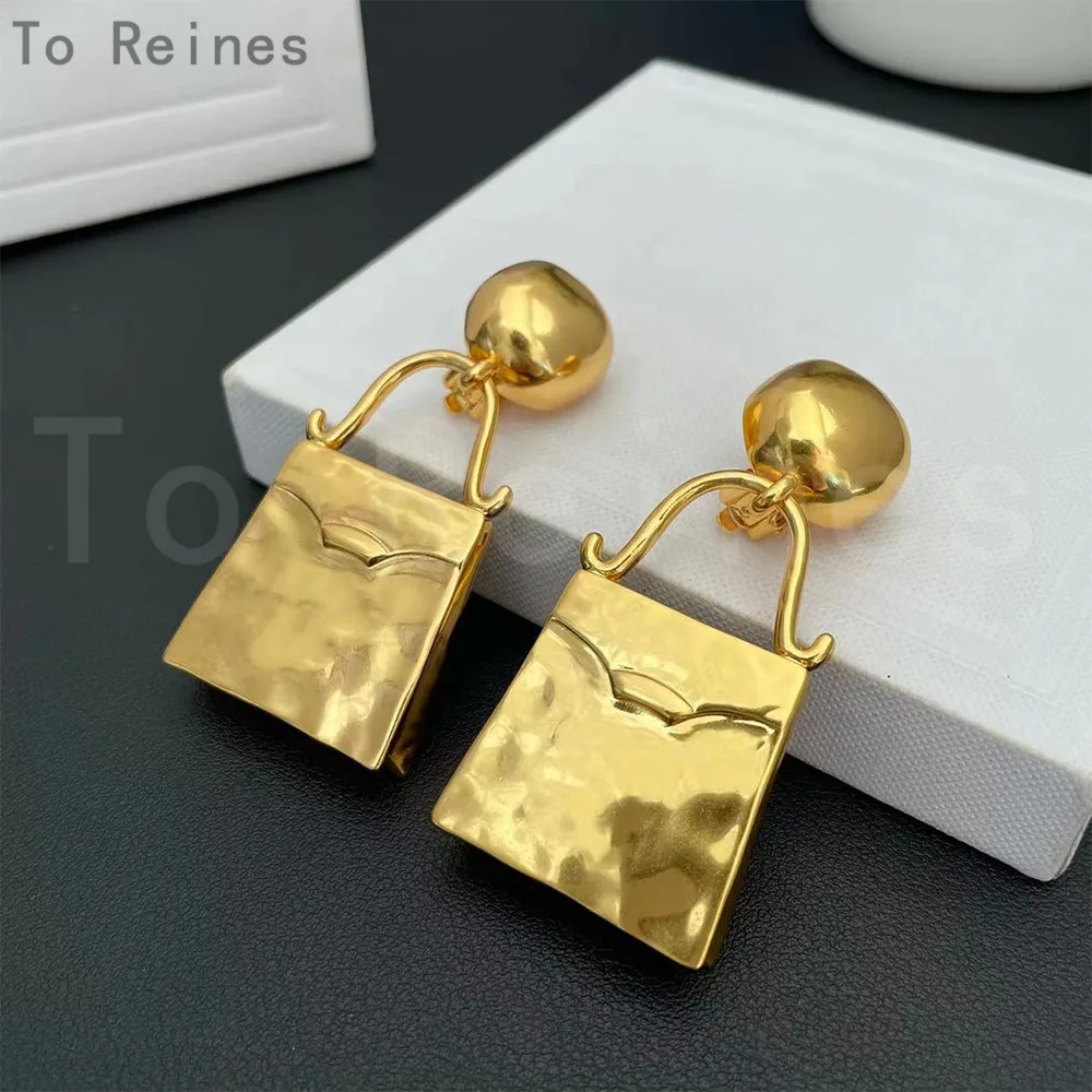 To Reines New Vintage Golden Ear Clip Earrings French Handbag  Classic Design Fashion Women High Quality Pendientes Jewelry