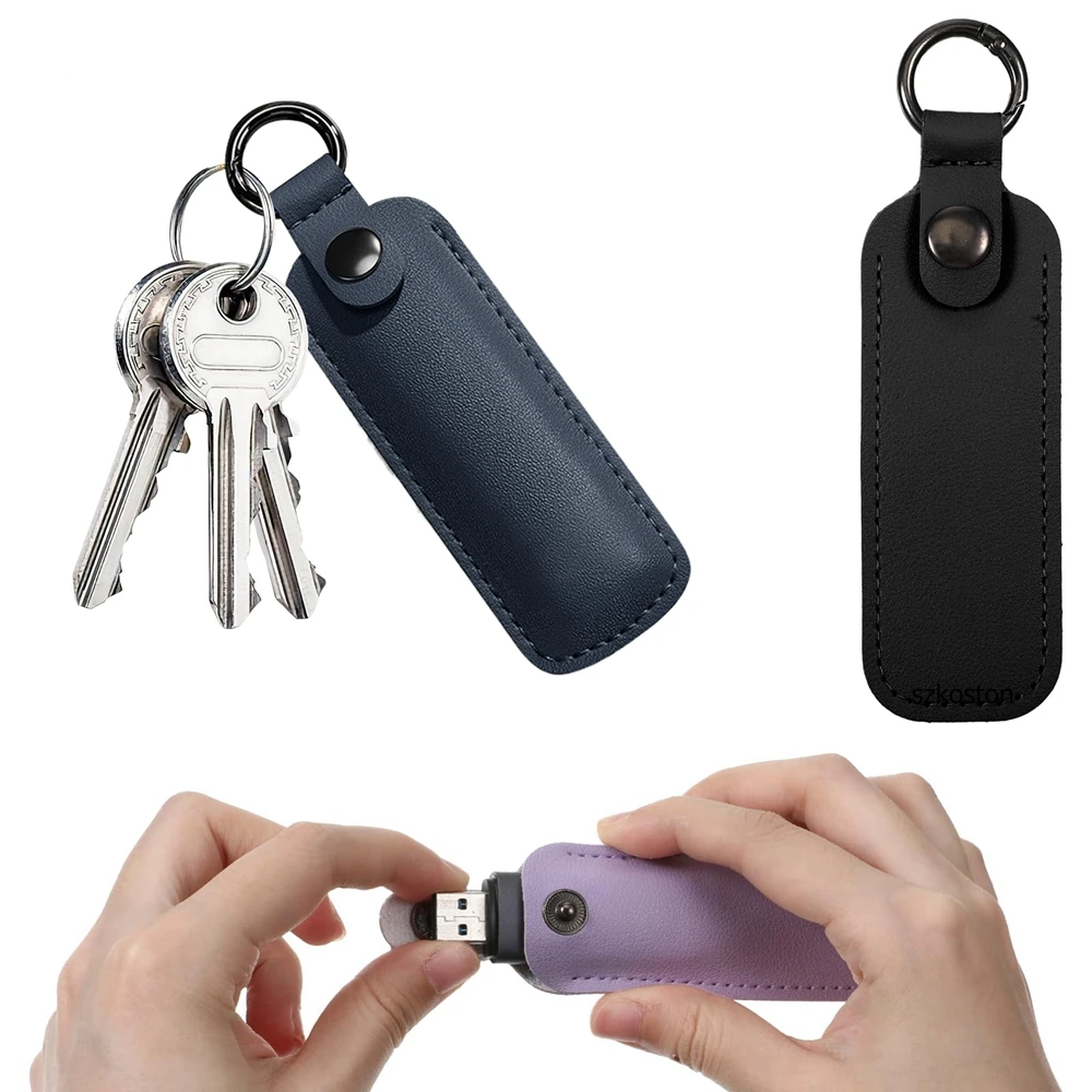 PU Leather U Disk Pouch Protective Cover Anti Lost Flash Drive Case Key Ring Holder USB Flash Drive Memory Sticks Storage Bags