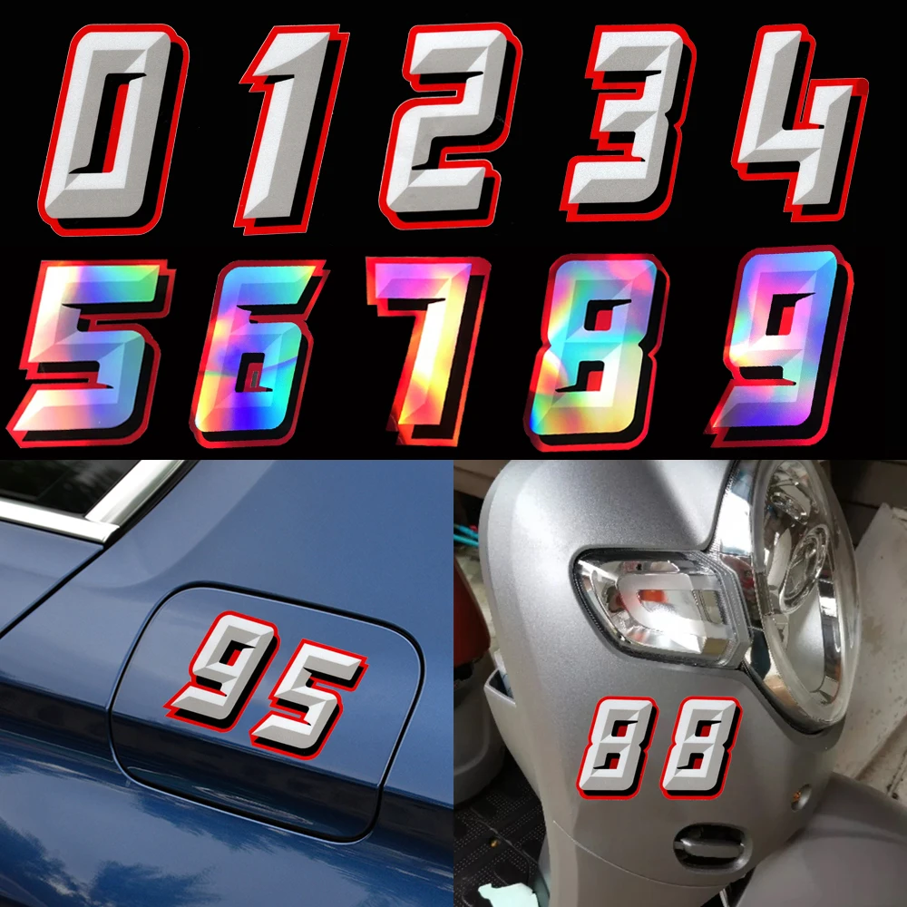 

Motorcycle Racing Number Stickers Refective Laser Waterproof Car Vinyl Decals