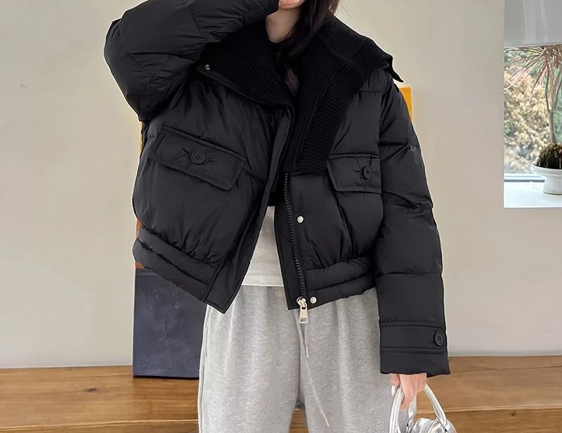 سترة قطن بياقة كبيرة للنساء طراز قصير لشتاء 2025 نمط جديد تصميم عصري وأنيق مع سميك وفضفاض #4