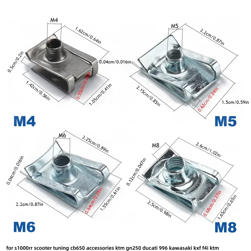 10pcs Motorcycle M8 M6 M5 M4 U Type Clips Thread Reed Nuts for s1000rr scooter tuning cb650 accessories ktm gn250 ducati 996 kaw