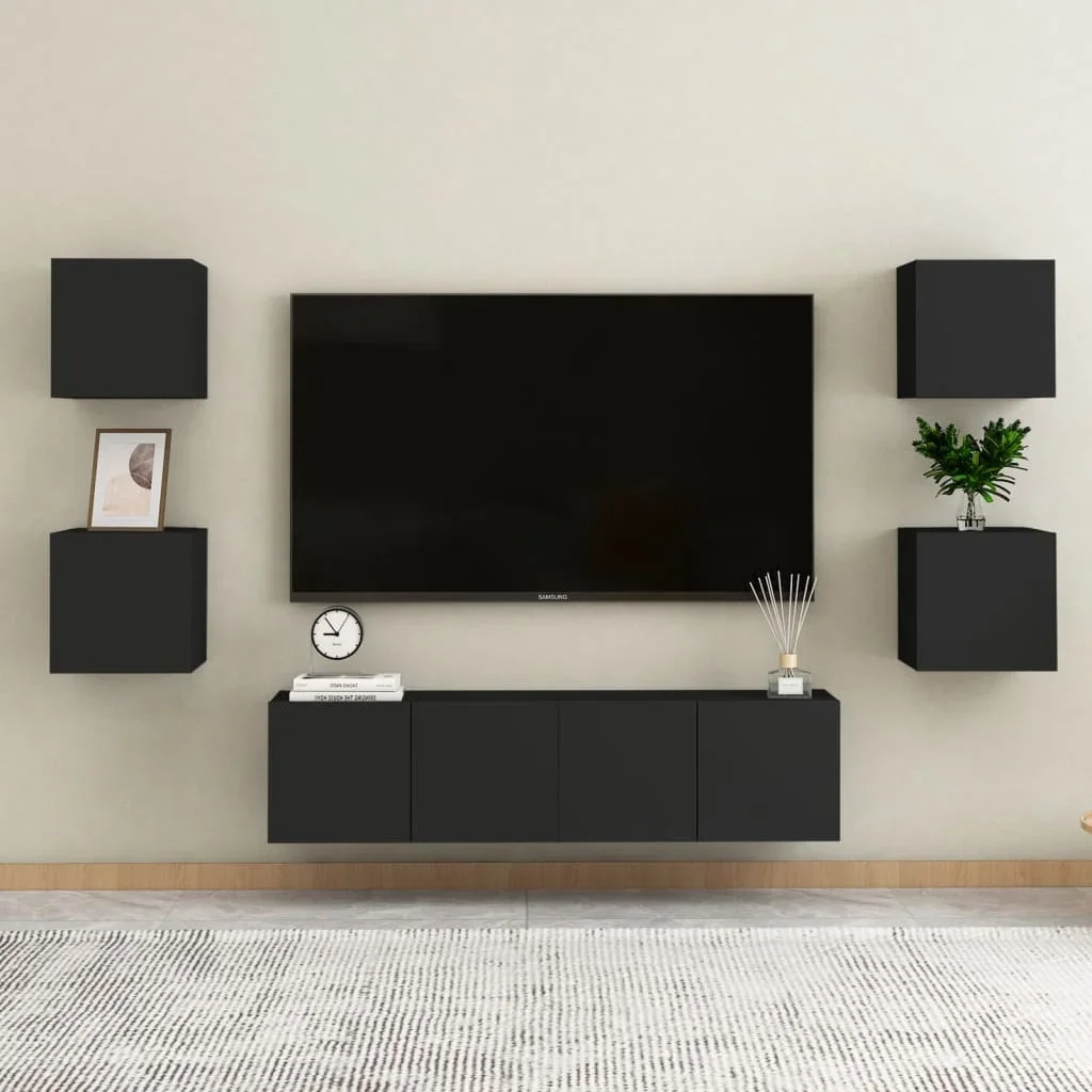6 pcs Black agglomerated TV furniture set