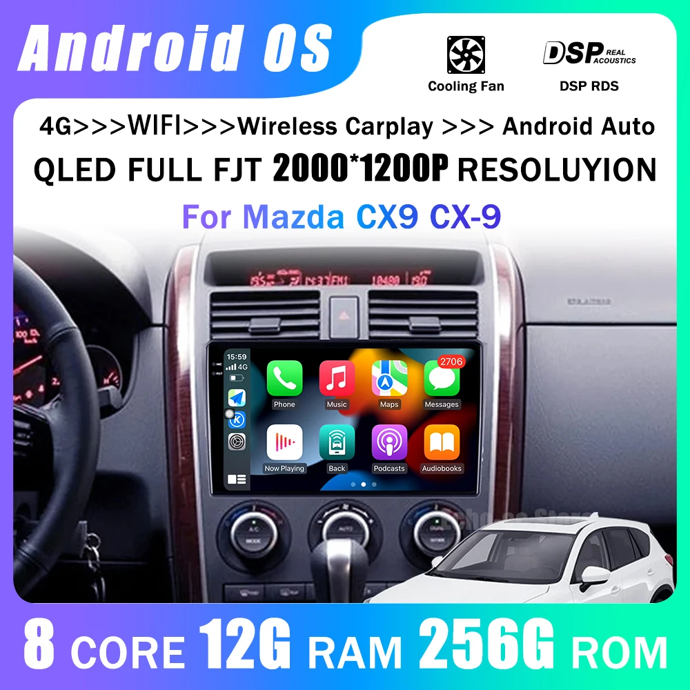 

Bluetooth Android 14 WiFi for Mazda CX9 CX-9 TB 2006 - 2010 2016 Car Radio Multimedia Player DSP Stereo GPS 4G Split Screen