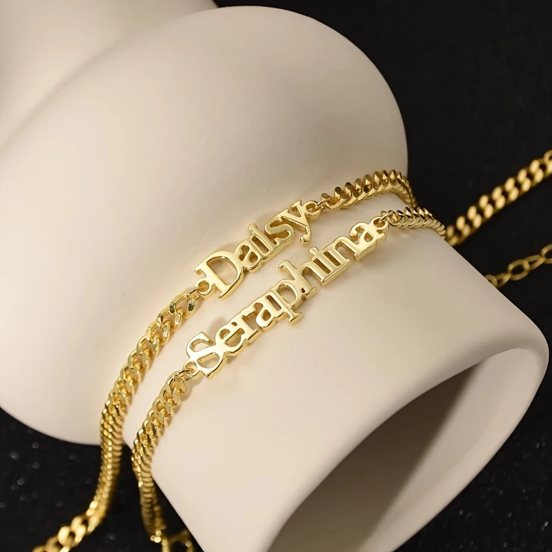 Customized Name Couples Bracelet Stainless Steel Cuban Chain Adjtstable Gold Personalizd Letter Polishing Treatment Couple Gift