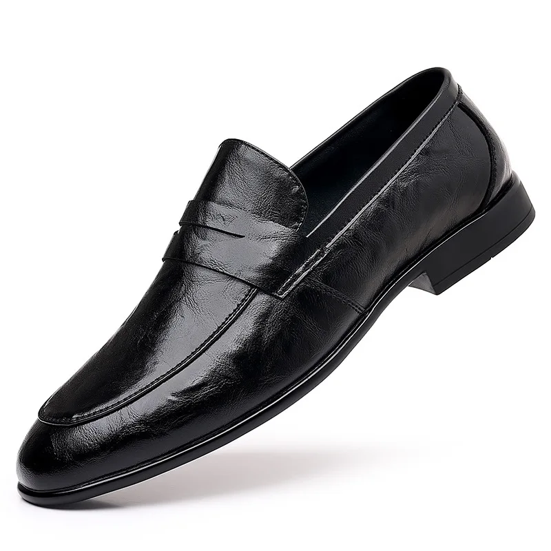 Dedo apontado masculino sapatos de couro, sapatos de deslizamento, sapatos de luxo, festa formal, escritório, casamento, estilo italiano, moda