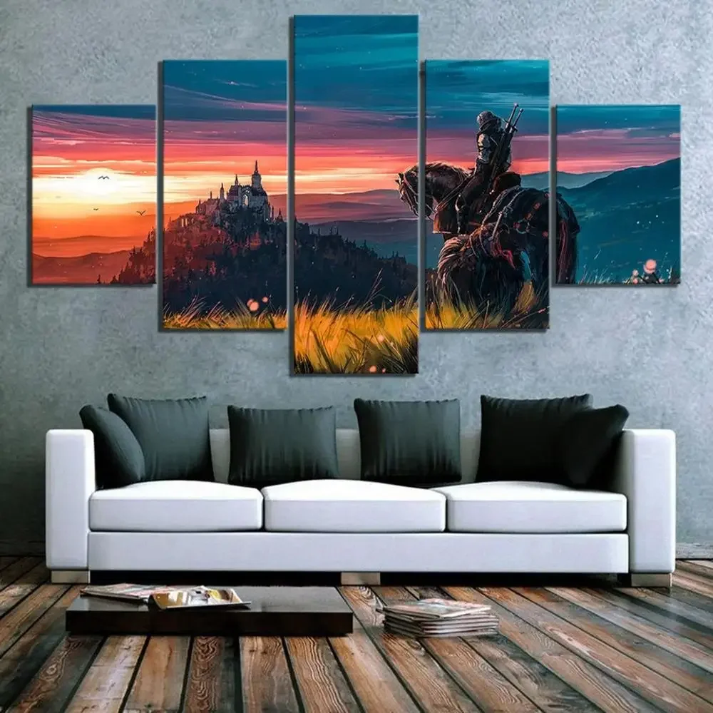 Unframe 5Pcs Game Hunt Geralt of Rivia Posters Canvas Wall Art Pictures Decoration Living Room Accessories Home Decor Paintings