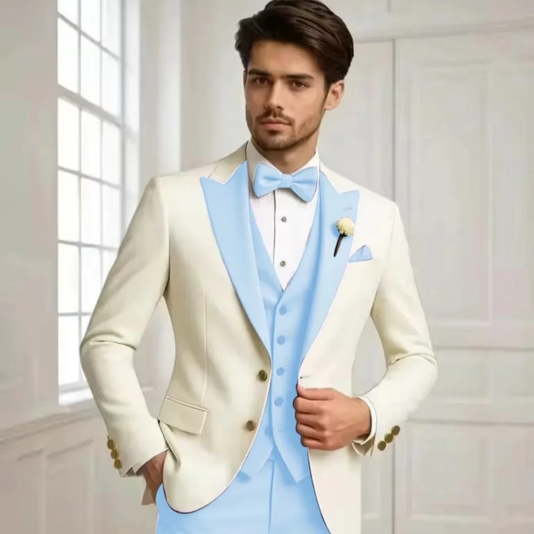 Best Selling Mens 3 Piece Formal Suit Single Breasted Blazer Set Business Outfit Four Seasons Classic Fit Tailored Male Clothing