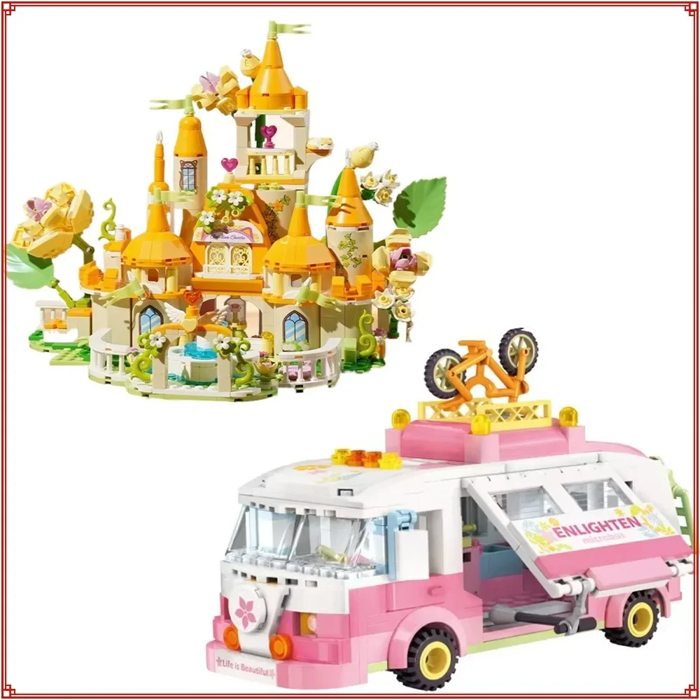 Keeppley Building Blocks Qin Yin Flower Language Castle Veicolo da campeggio all'aperto Modello di puzzle assemblato Giocattoli Regalo di Natale per bambini