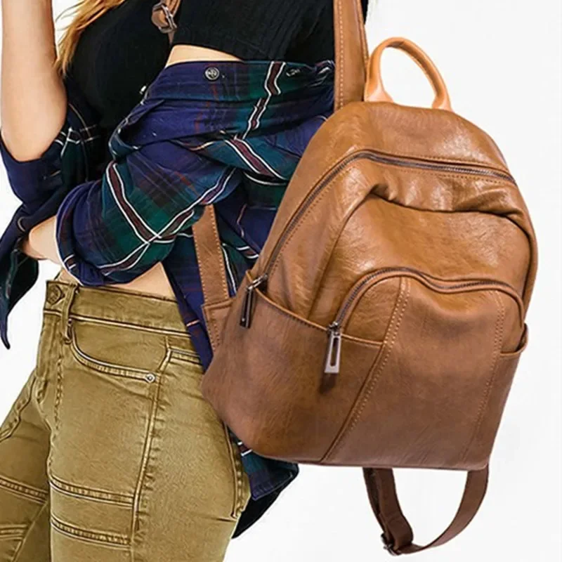 Vintage Genuine Leather Women's Fashion Travel Backpack Casual Cowhide College Students School Bag For Feminina