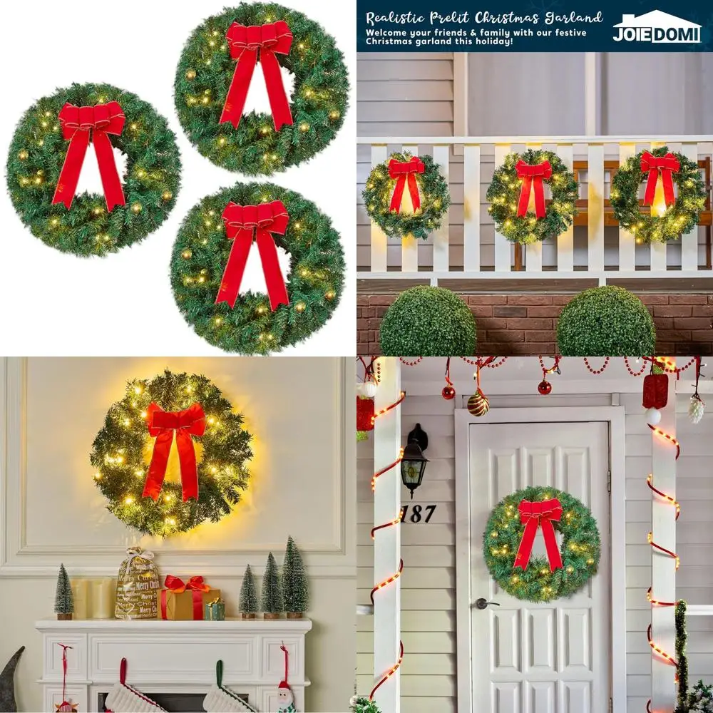 

19 светодиодных рождественских венок на батарейках с лентой, набор из 3 шт. для праздничного декора дверей и окон